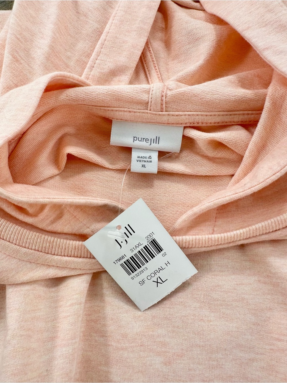 J. Jill Pure Jill Harmony Rib-Trimmed Hoodie, Soft Coral Dust Heather, XL - Picture 8 of 13